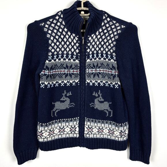 Eddie Bauer Full Zip Cardigan Sweater Large fair isle nordic holiday reindeer - Picture 1 of 8
